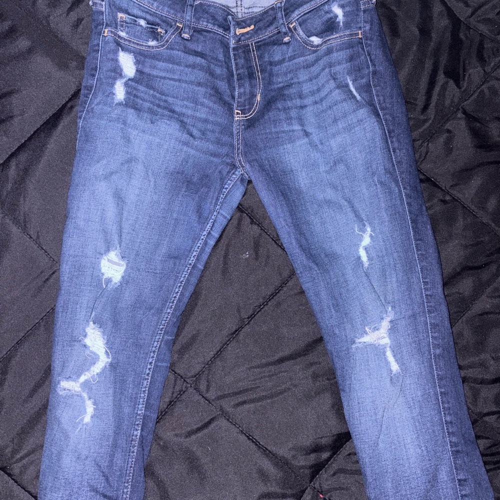Hollister Blue Skinny Jeans with Distressed Details
